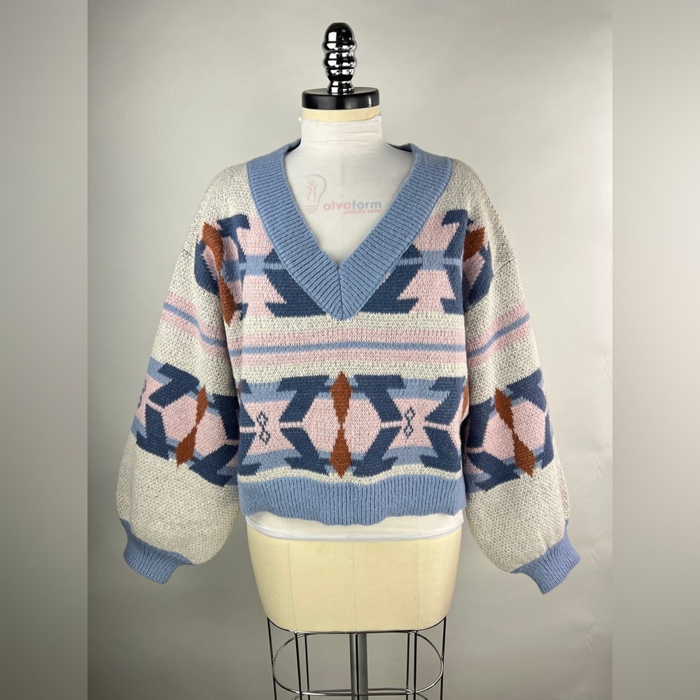 💚 2898. Western Sweater Knit V-Neck Pullover